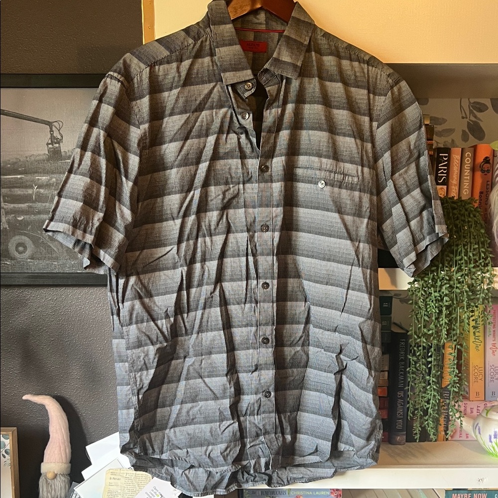 Alfani Black and Gray Plaid Button-Up Shirt